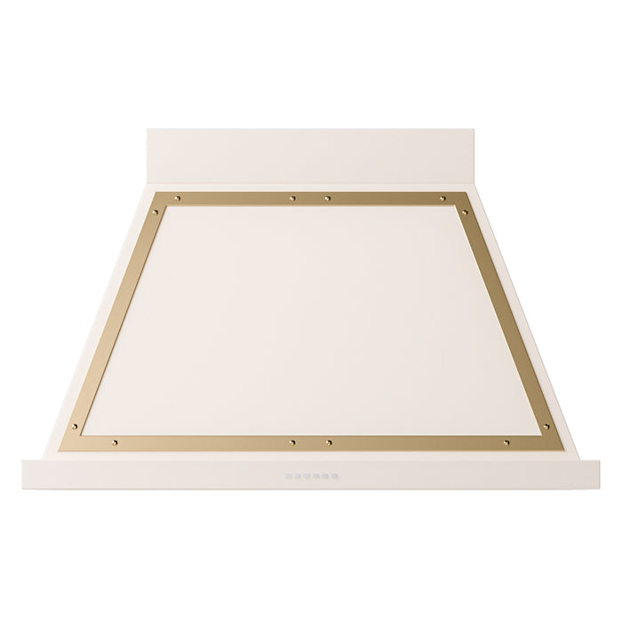 ILVE 40 Inch Nostalgie II Noblesse 600 CFM Wall Mount Antique White Range Hood Brass