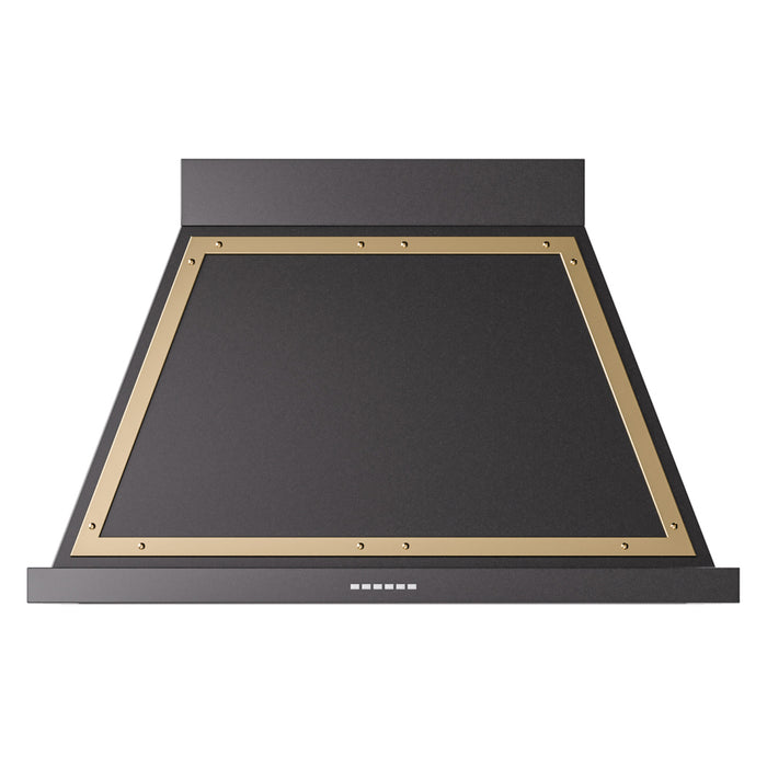 ILVE 40 Inch Nostalgie II Noblesse 600 CFM Wall Mount Glossy Black Range Hood Brass