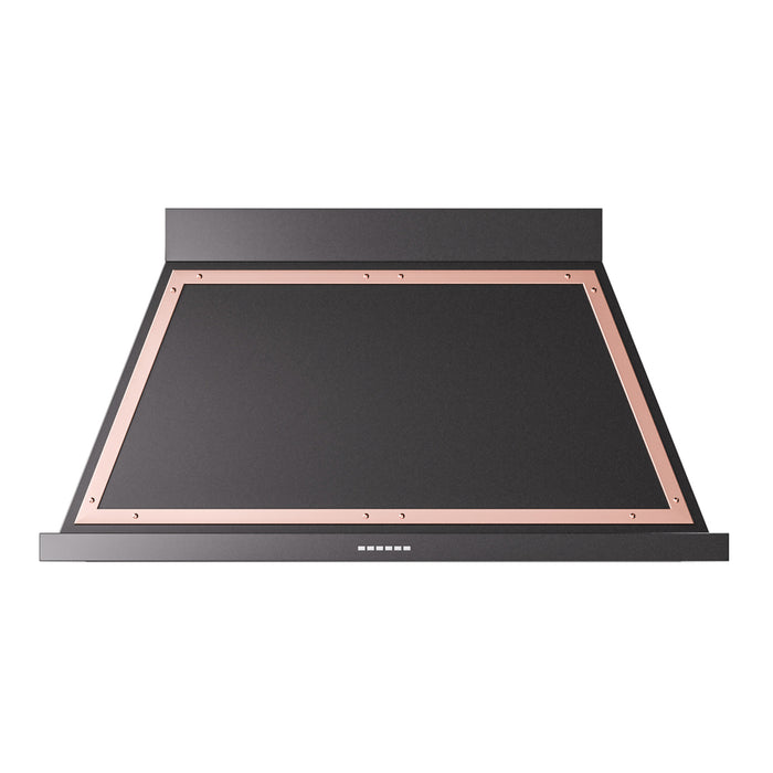 ILVE 48 Inch Nostalgie II Noblesse 600 CFM Wall Mount Glossy Black Range Hood Copper