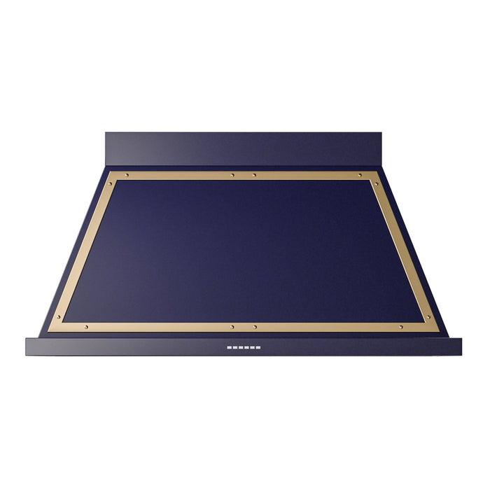 ILVE 48 Inch Nostalgie II Noblesse 600 CFM Wall Mount Midnight Blue Range Hood Brass