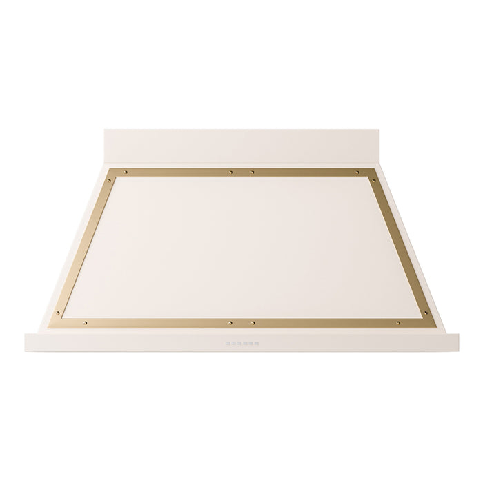 ILVE 48 Inch Nostalgie II Noblesse 600 CFM Wall Mount Antique White Range Hood Brass