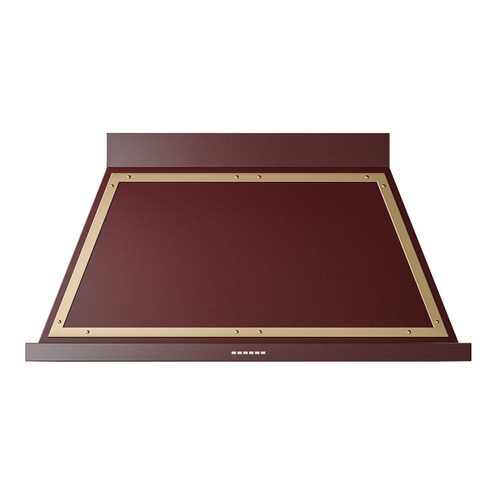 ILVE 48 Inch Nostalgie II Noblesse 600 CFM Wall Mount Burgundy Range Hood Brass