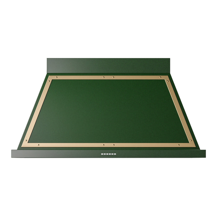 ILVE 48 Inch Nostalgie II Noblesse 600 CFM Wall Mount Emerald Green Range Hood Brass