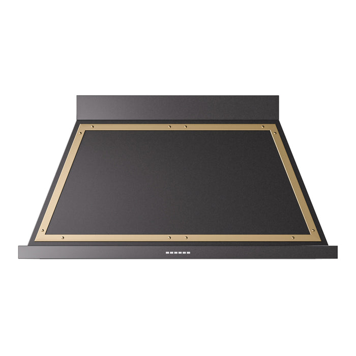 ILVE 48 Inch Nostalgie II Noblesse 600 CFM Wall Mount Glossy Black Range Hood Brass