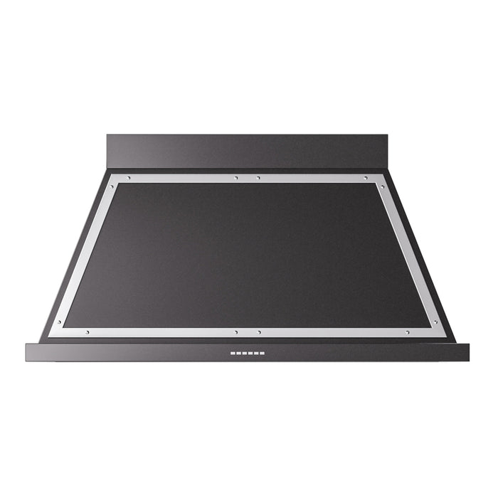 ILVE 48 Inch Nostalgie II Noblesse 600 CFM Wall Mount Glossy Black Range Hood Chrome