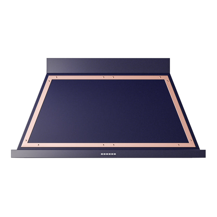 ILVE 48 Inch Nostalgie II Noblesse 600 CFM Wall Mount Midnight Blue Range Hood Copper