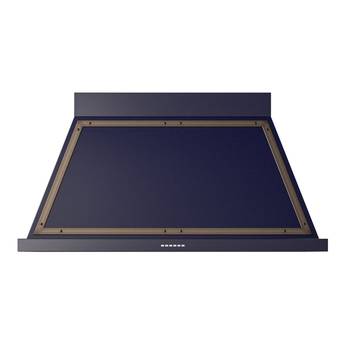 ILVE 48 Inch Nostalgie II Noblesse 600 CFM Wall Mount Midnight Blue Range Hood Burnished