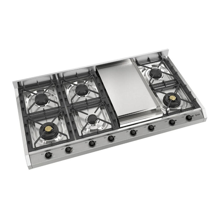 ILVE 48 Inch UHCP1265FNSSB Nostalgie II Built-In Stainless Steel Natural Gas Cooktop with 8 Burners and Griddle in Burnished Trim Main
