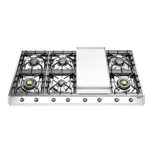 ILVE 48 Inch UHCP1265FNSSCLP Nostalgie II Built-In Stainless Steel Liquid Propane Cooktop with 8 Burners and Griddle in Chrome Trim Front