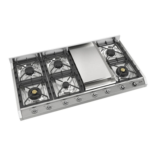 ILVE 48 Inch UHCP1265FNSSCLP Nostalgie II Built-In Stainless Steel Liquid Propane Cooktop with 8 Burners and Griddle in Chrome Trim Main