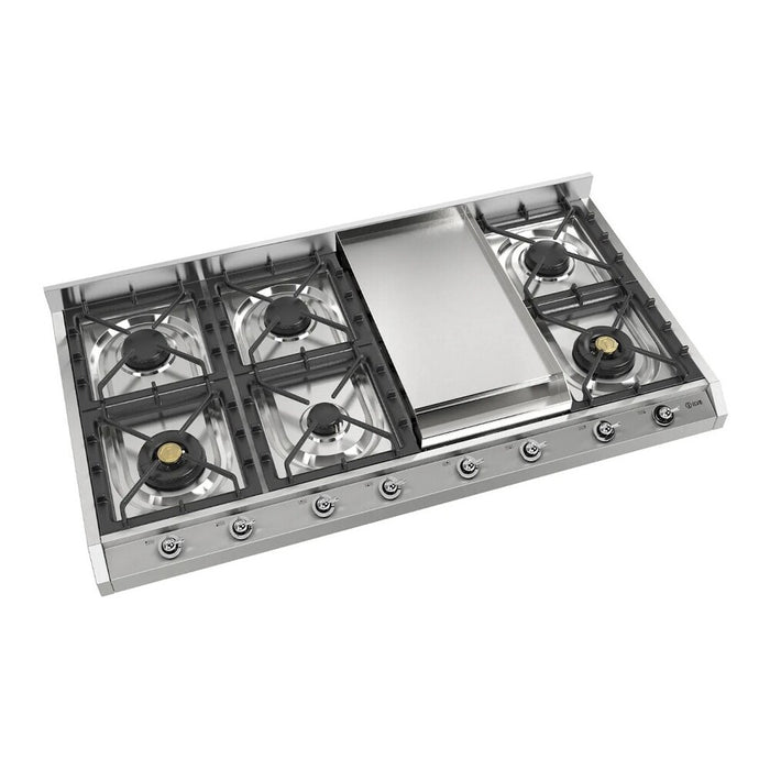 ILVE 48 Inch UHCP1265FNSSCLP Nostalgie II Built-In Stainless Steel Liquid Propane Cooktop with 8 Burners and Griddle in Chrome Trim Main