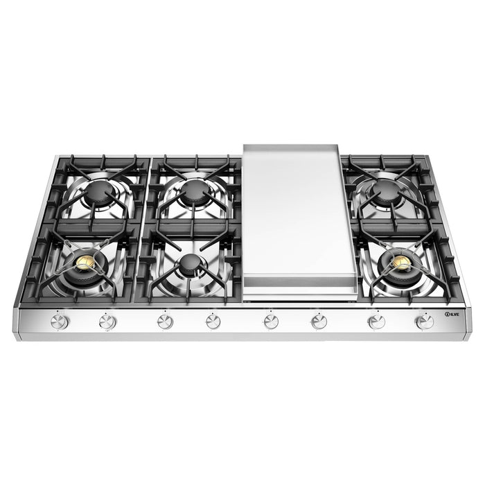 ILVE 48 Inch UHCP1265FSSLP Professional Plus II Built-In Stainless Steel Liquid Propane Cooktop with 8 Sealed Burners and Griddle Main