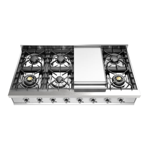 ILVE 48 Inch UHCP48FNSSCLP Nostalgie II Built-In Stainless Steel Liquid Propane Rangetop with 8 Burners and Griddle in Chrome Trim Main