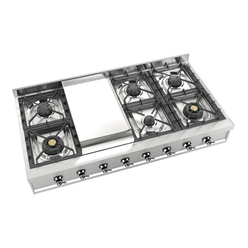 ILVE 48 Inch UHCP48FNSSCLP Nostalgie II Built-In Stainless Steel Liquid Propane Rangetop with 8 Burners and Griddle in Chrome Trim Main