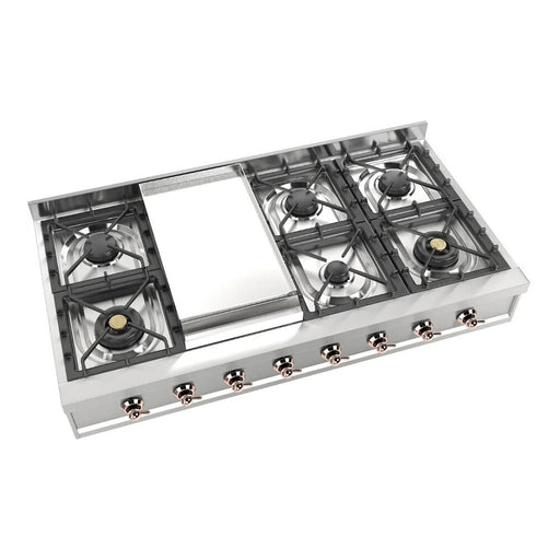 ILVE 48 Inch UHCP48FNSSP Nostalgie II Built-In Stainless Steel Natural Gas Rangetop with 8 Burners and Griddle in Copper Trim Main