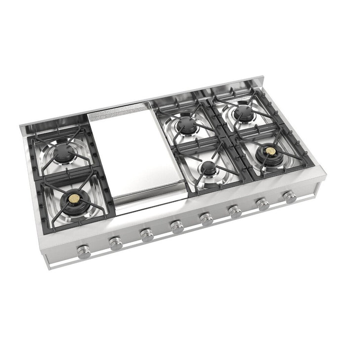 ILVE 48 Inch UHCP48FSSLP Professional Plus II Built-In Stainless Steel Liquid Propane Rangetop with 8 Burners and Griddle Main