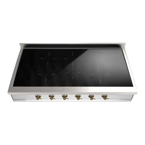 ILVE 48 Inch UHCPI486NSSG Nostalgie II Built-In Induction Rangetop with 6 Element in Brass Front