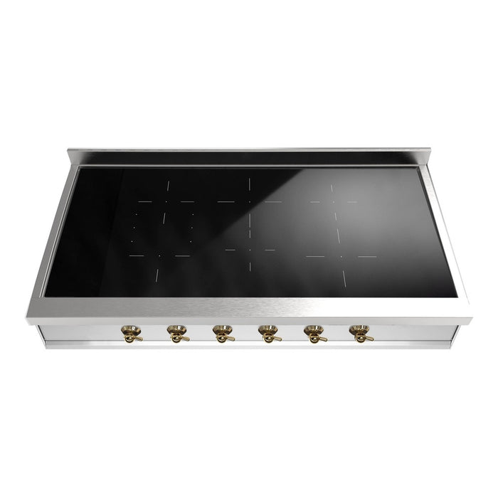ILVE 48 Inch UHCPI486NSSG Nostalgie II Built-In Induction Rangetop with 6 Element in Brass Front