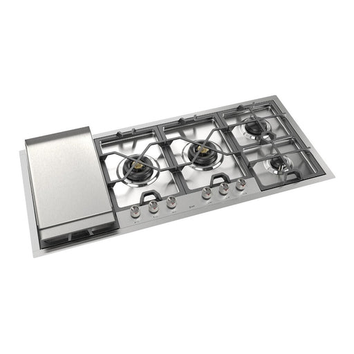 ILVE 48 Inch UHCPMT125FSS Panoramagic Built-In Stainless Steel Natural Gas Cooktop with Total Black Brass Burners, 6 Sealed Burners and Left Griddle Main