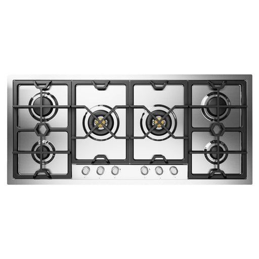 ILVE 48 Inch UHCPMT125SSLP Panoramagic Built-In Stainless Steel Liquid Propane Cooktop with Total Black Brass Burners and 6 Sealed Burners Front