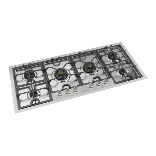 ILVE 48 Inch UHCPMT125SSLP Panoramagic Built-In Stainless Steel Liquid Propane Cooktop with Total Black Brass Burners and 6 Sealed Burners Main