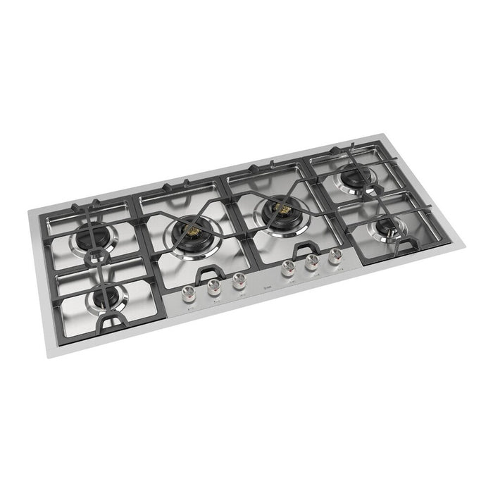ILVE 48 Inch UHCPMT125SSLP Panoramagic Built-In Stainless Steel Liquid Propane Cooktop with Total Black Brass Burners and 6 Sealed Burners Main