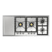 ILVE 48 Inch UHCPT125FNSSCLP Nostalgie II Built-In Stainless Steel Liquid Propane Cooktop with Total Black Brass Burners, 6 Sealed Burners and Left Griddle in Chrome Knobs Front