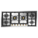 ILVE 48 Inch UHCPT125NSSGlLP Nostalgie II Built-In Stainless Steel Liquid Propane Cooktop with Total Black Brass Burners, 6 Sealed Burners in Brass Knobs Front