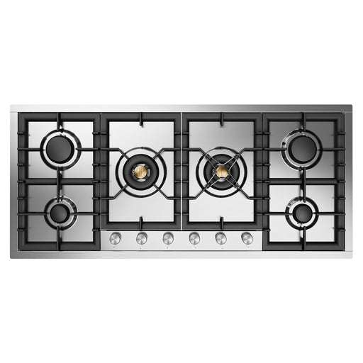 ILVE 48 Inch UHCPT125SSLP Professional Plus II Built-In Stainless Steel Liquid Propane Cooktop with Total Black Brass Burners and 6 Sealed Burners Front