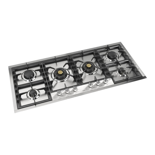 ILVE 48 Inch UHCPT125SSLP Professional Plus II Built-In Stainless Steel Liquid Propane Cooktop with Total Black Brass Burners and 6 Sealed Burners Main