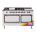 ILVE 60 Inch Nostalgie II Noblesse Freestanding Dual Fuel Range with 7 Sealed Burners, Griddle, French Top, Solid Door with Burnished Trim RAL
