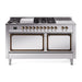 ILVE 60 Inch Nostalgie II Noblesse Freestanding Dual Fuel Range with 7 Sealed Burners, Griddle, French Top, Solid Door with Burnished Trim Stainless Steel
