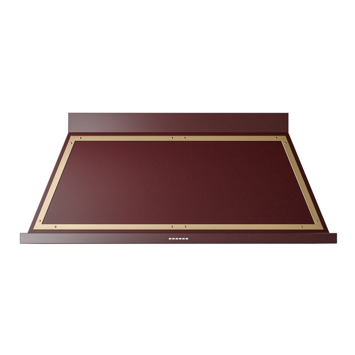ILVE 60 Inch Nostalgie II Noblesse 600 CFM Wall Mount Burgundy Range Hood Brass