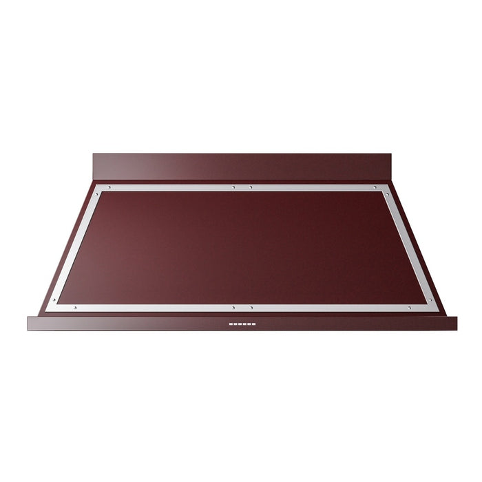 ILVE 60 Inch Nostalgie II Noblesse 600 CFM Wall Mount Burgundy Range Hood Chrome