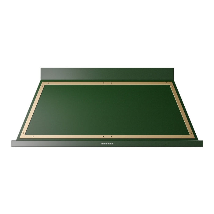 ILVE 60 Inch Nostalgie II Noblesse 600 CFM Wall Mount Emerald Green Range Hood Brass