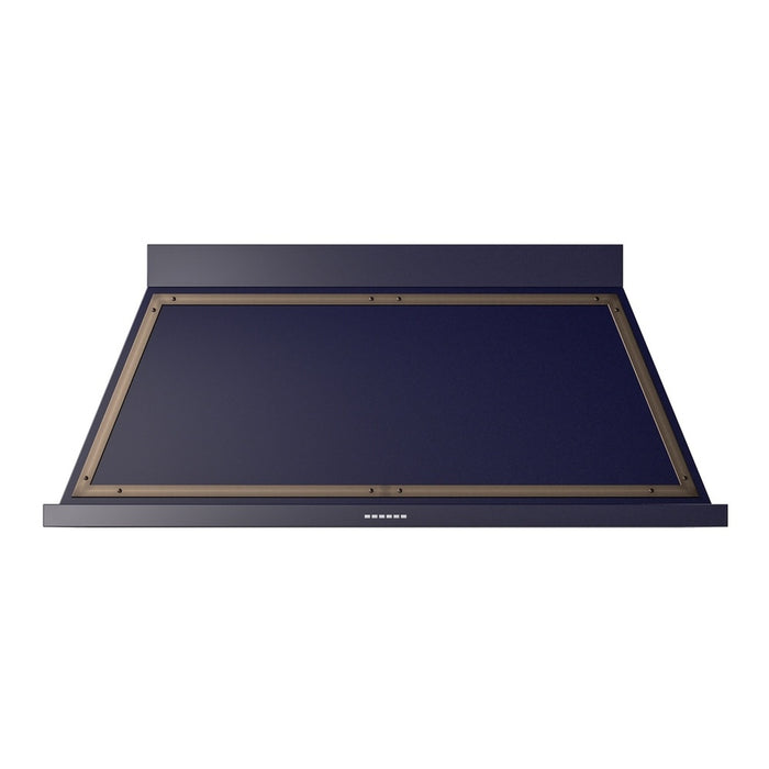 ILVE 60 Inch Nostalgie II Noblesse 600 CFM Wall Mount Midnight Blue Range Hood Burnished