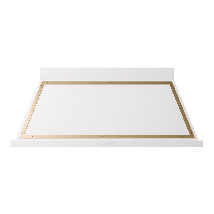ILVE 60 Inch Nostalgie II Noblesse 600 CFM Wall Mount White Range Hood Brass
