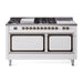ILVE 60 Inch Nostalgie II Noblesse Freestanding Dual Fuel Range with 7 Sealed Burners, Griddle, French Top, Solid Door with Burnished Trim White
