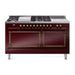 ILVE 60 Inch Nostalgie II Noblesse Freestanding Dual Fuel Range with 7 Sealed Burners, Griddle, French Top, Solid Door with Burnished Trim Burgundy
