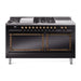 ILVE 60 Inch Nostalgie II Noblesse Freestanding Dual Fuel Range with 7 Sealed Burners, Griddle, French Top, Solid Door with Burnished Trim Glossy Black
