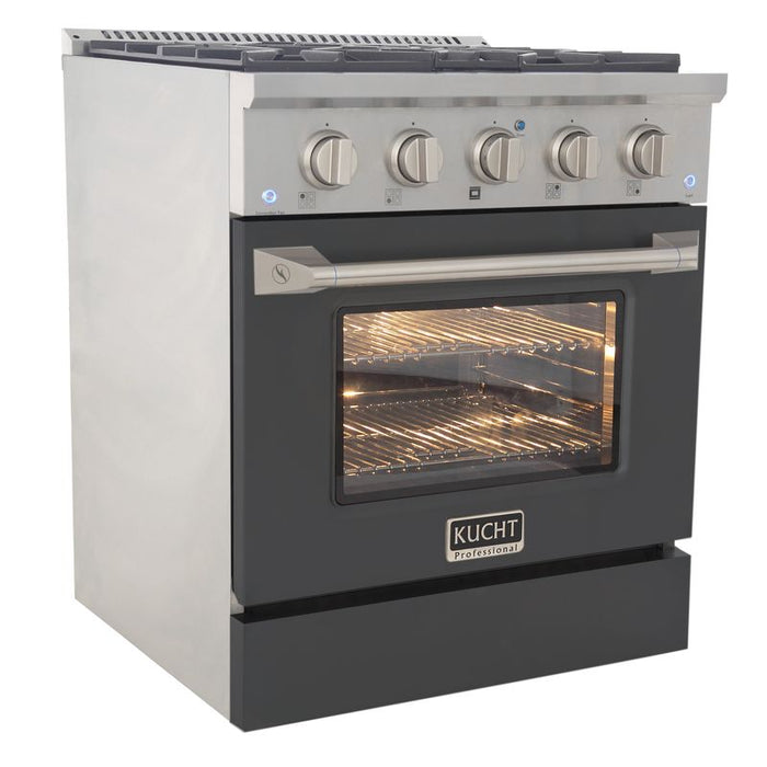 Kucht 30 Inch Pro-Style KDF Series Liquid Propane Gas Stainless Steel Dual Fuel Range with Grey Oven Door