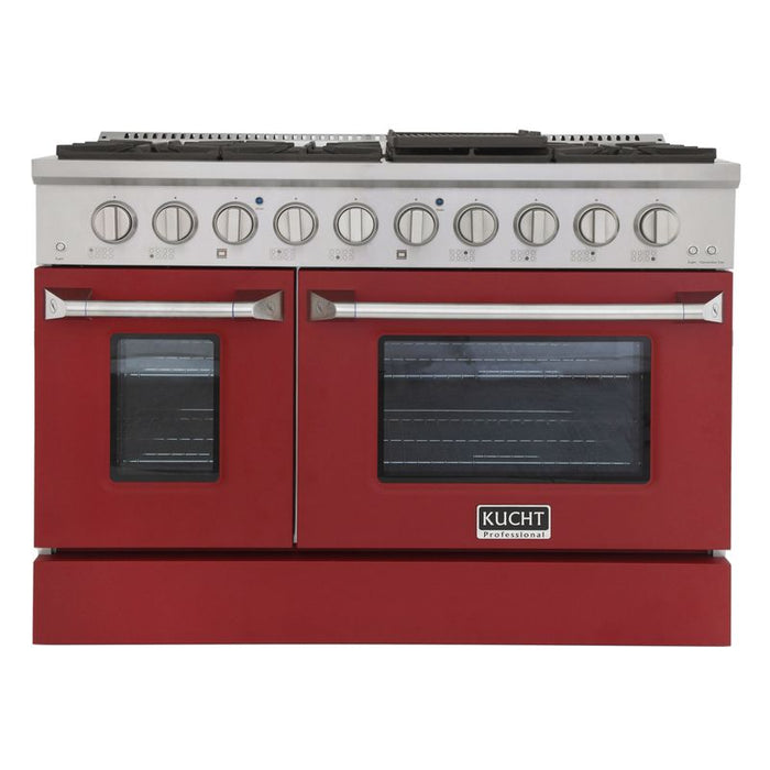 Kucht 48 Inch Pro-Style KDF Series Liquid Propane Gas Stainless Steel Dual Fuel Range with Red Oven Door