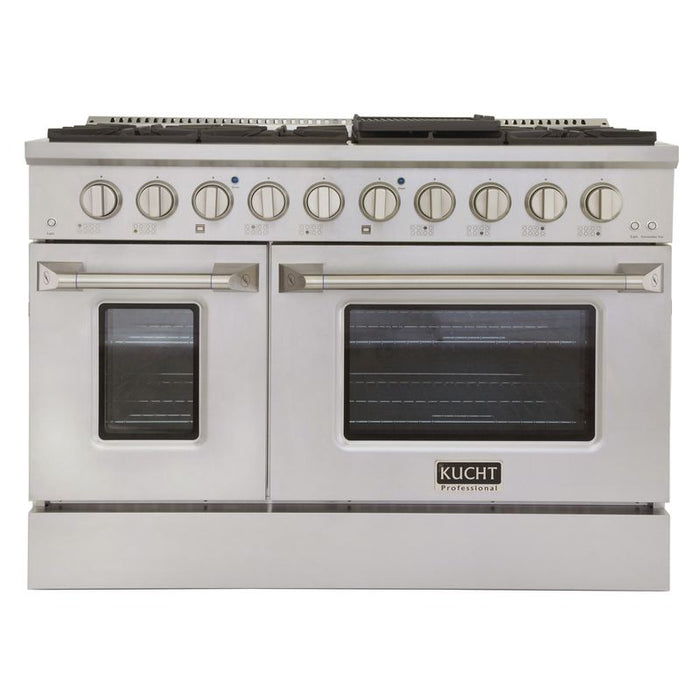 Kucht 48 Inch Pro-Style KDF Series Liquid Propane Gas Stainless Steel Dual Fuel Range with Silver Oven Door