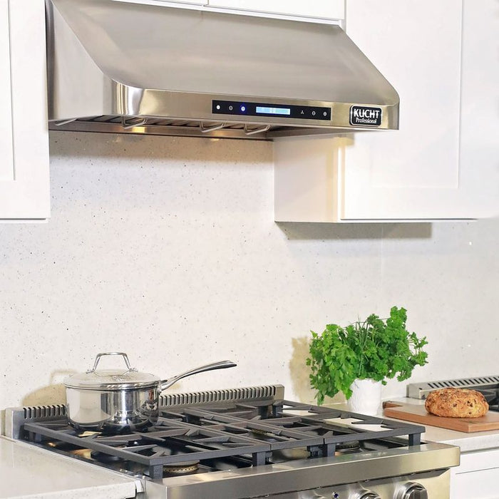 Kucht 30 Inch 900 CFM Stainless Steel Ducted Under Cabinet Range Hood with LCD Display and Sensor Touch Controls