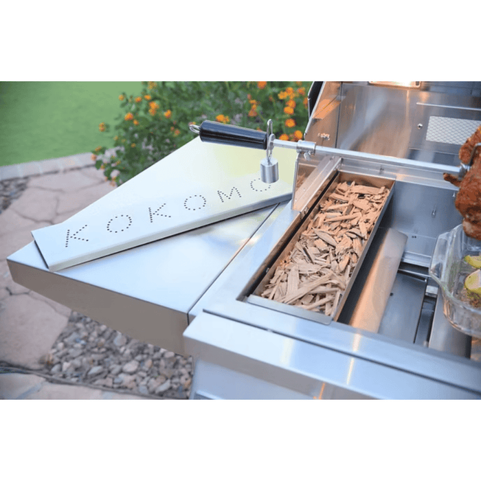 Kokomo Grills Stainless Steel Smoker Chip Box Insert side of the grill cart