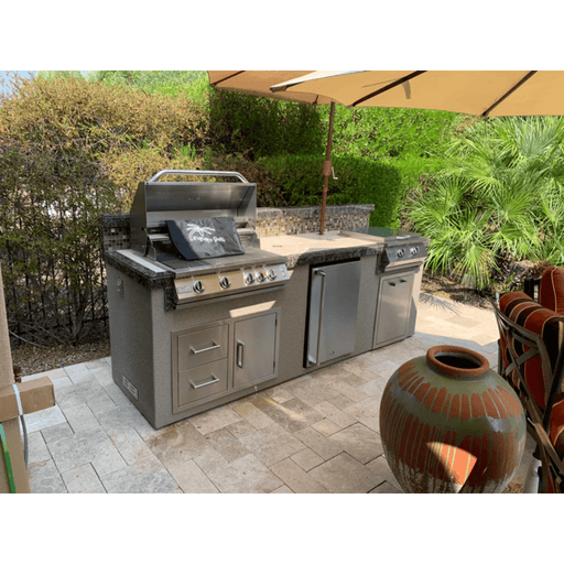 Kokomo Grills 5 Burner Griddle Combo Drawer Fridge Outdoor Kitchen with Umbrella