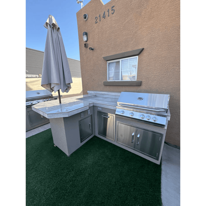 Kokomo Grills L-Shape Custom BBQ Island with Umbrella