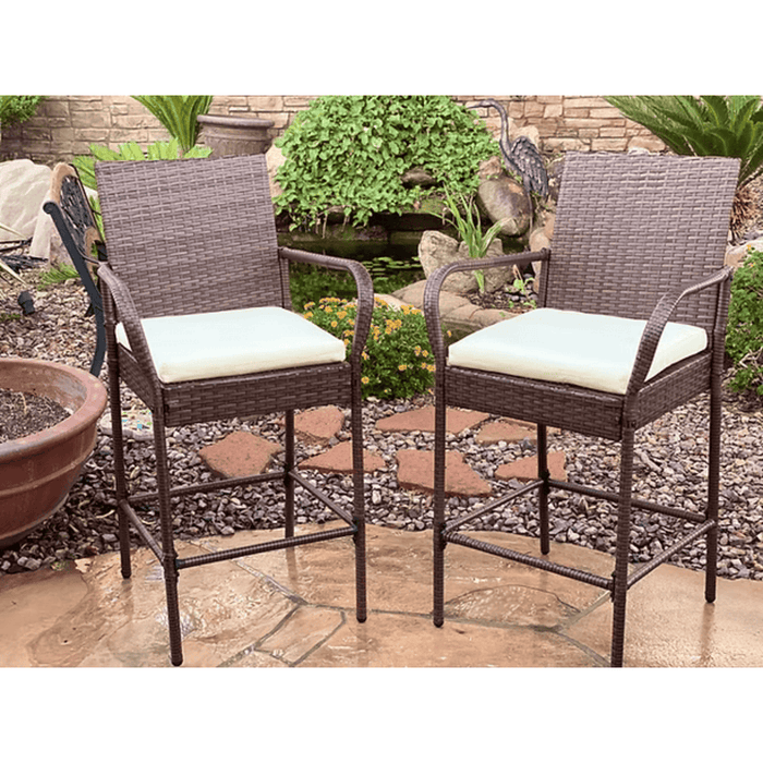 Kokomo Grills Rattan Outdoor Bar Stools with Armrest and Footrest Front