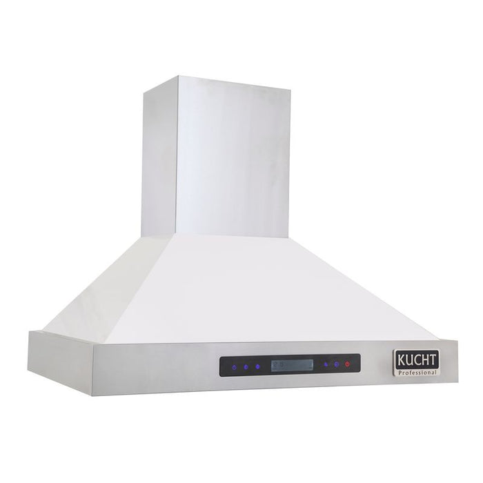 Kucht 30 Inch 900 CFM Stainless Steel Wall Mounted Range Hood with LCD Display, Sensor Touch Controls and Color Options White Side