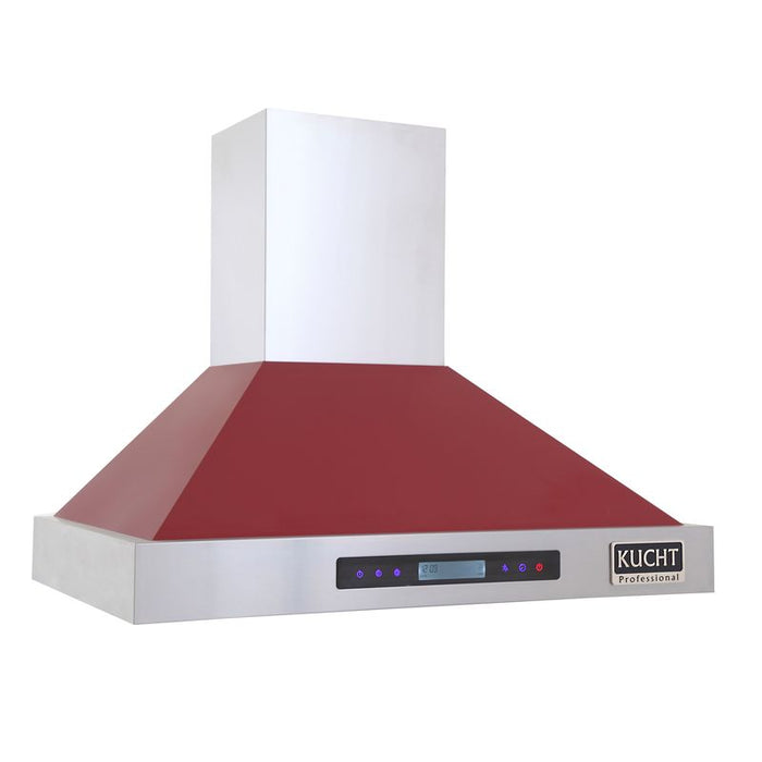 Kucht 30 Inch 900 CFM Stainless Steel Wall Mounted Range Hood with LCD Display, Sensor Touch Controls and Color Options Red Side
